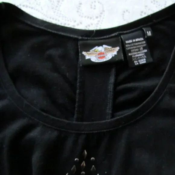 HARLEY-DAVIDSON T-SHIRT, M, METAL BLING DESIGN, BLACK, EUC - Picture 4 of 4